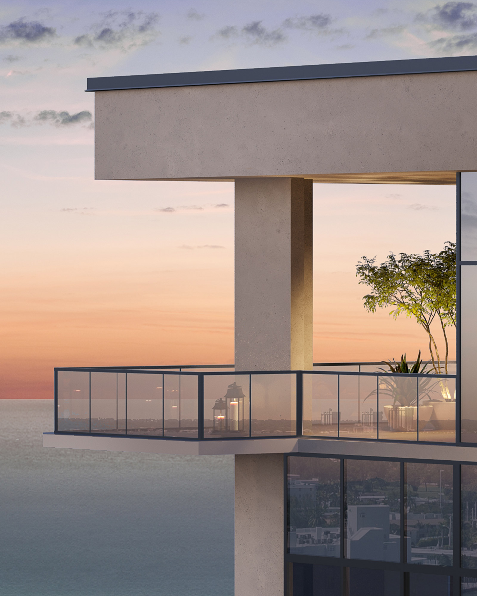 terraces at Palma Miami Beach overlooking ocean skyline