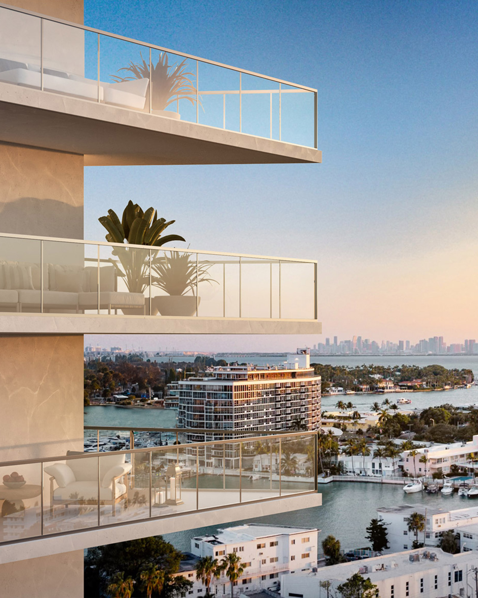 terraces at Palma Miami Beach overlooking Miami Beach skyline