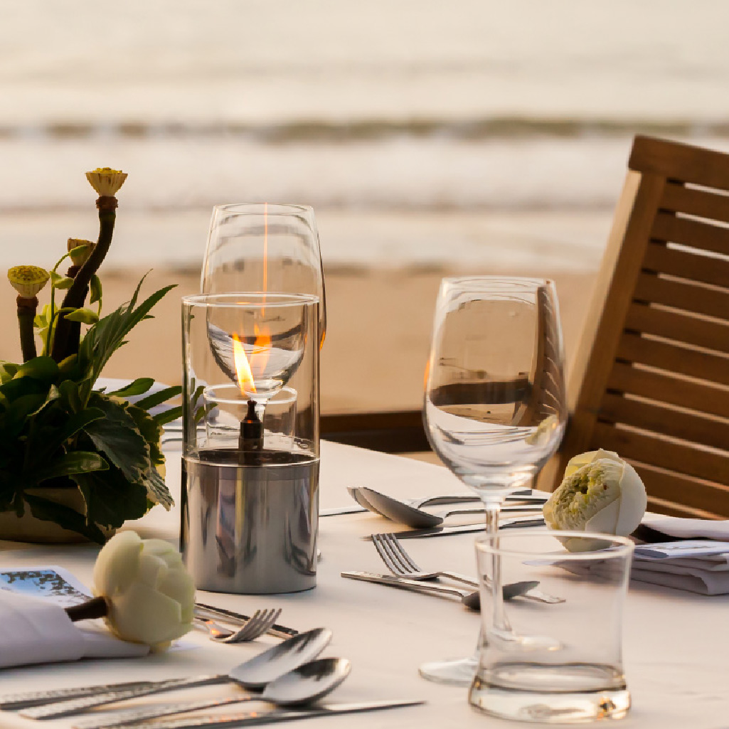 restaurant table set on the oceanside